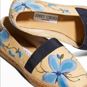 Jimmy Choo Dru Floral Embroidered Espadrille Loafers 38.5, fits like a US 6.5